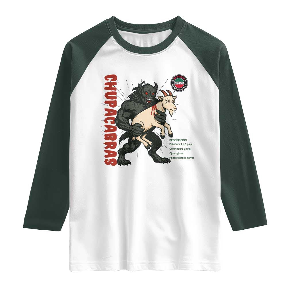 Chupacabra Raglan Shirt Vintage Horror Cryptid Gift TS12 White Dark Forest Green Print Your Wear