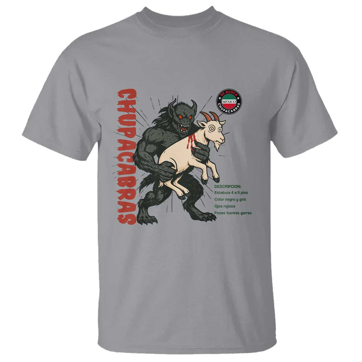 Chupacabra T Shirt Vintage Horror Cryptid Gift TS12 Sport Gray Print Your Wear