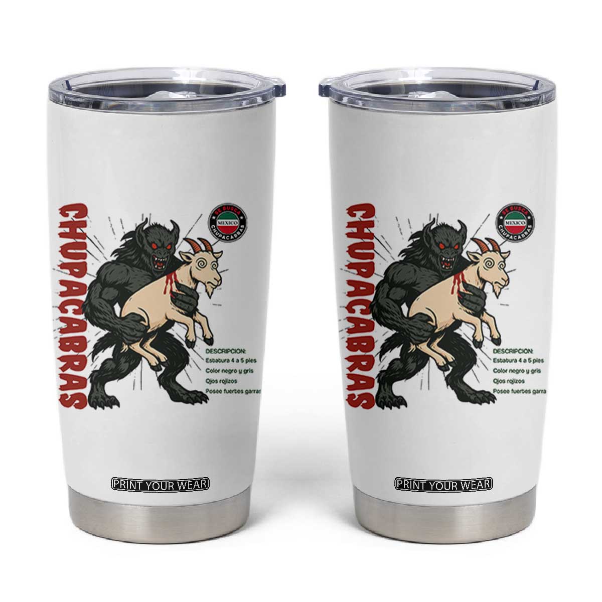 Chupacabra Tumbler Cup Vintage Horror Cryptid Gift TS12 White Print Your Wear