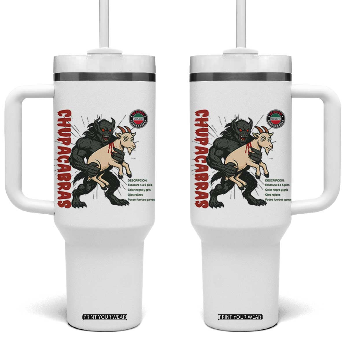 Chupacabra Tumbler With Handle Vintage Horror Cryptid Gift TS12 One Size: 40 oz White Print Your Wear