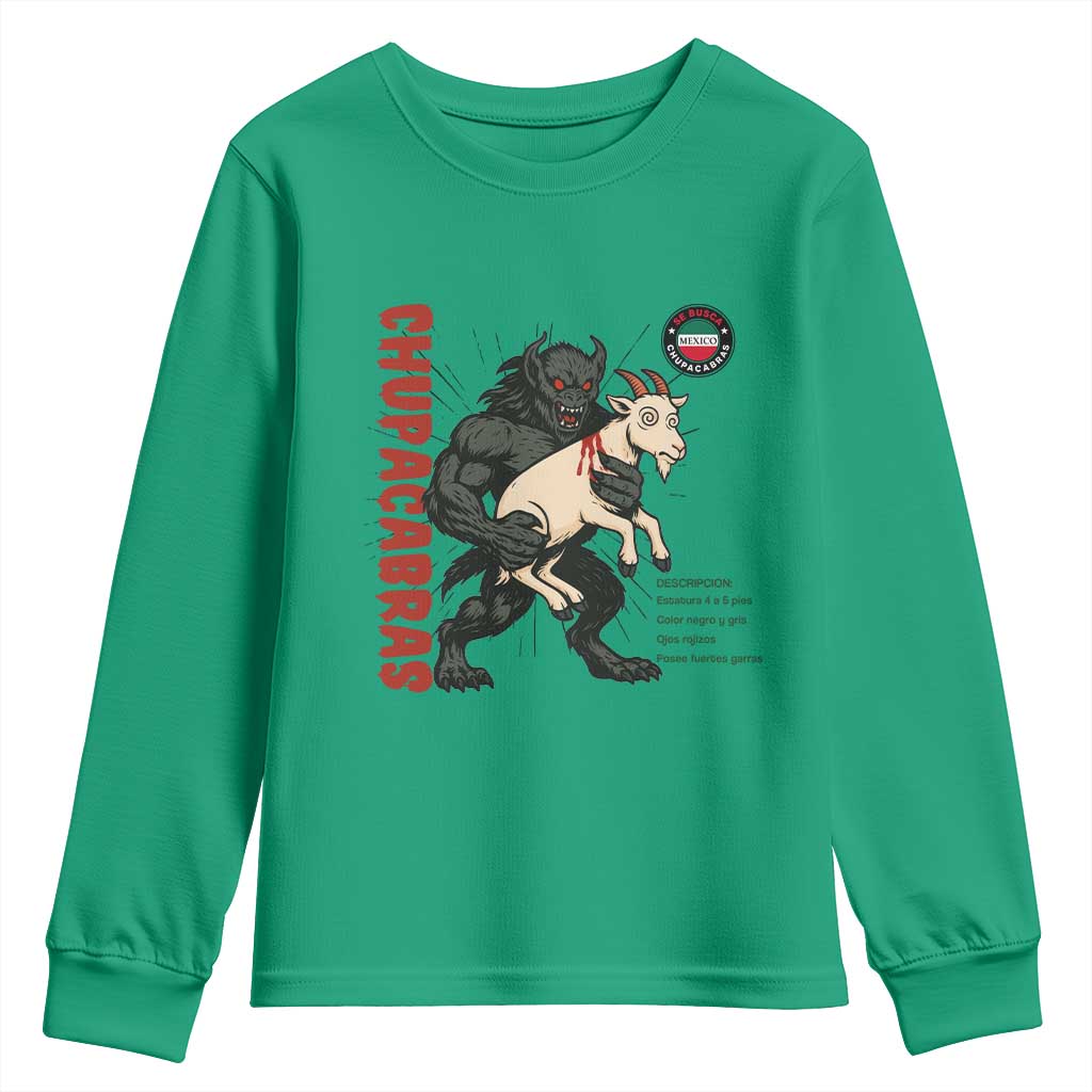Chupacabra Youth Sweatshirt Vintage Horror Cryptid Gift TS12 Irish Green Print Your Wear