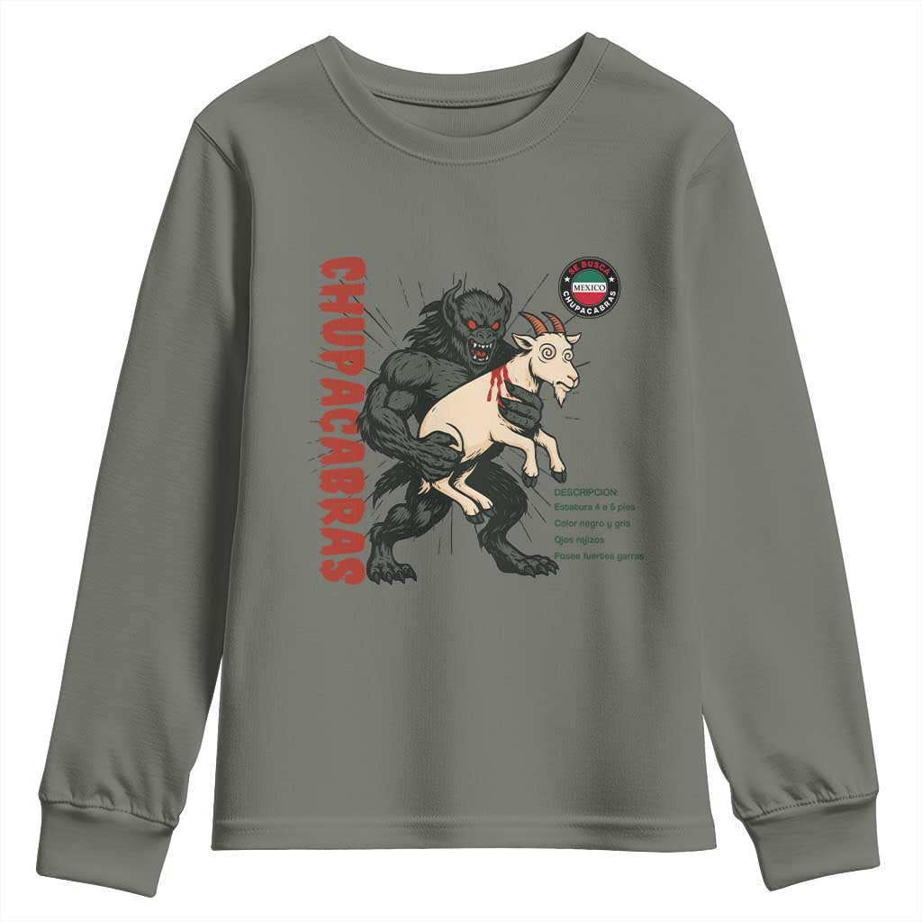 Chupacabra Youth Sweatshirt Vintage Horror Cryptid Gift TS12 Military Green Print Your Wear