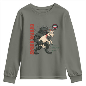Chupacabra Youth Sweatshirt Vintage Horror Cryptid Gift TS12 Military Green Print Your Wear