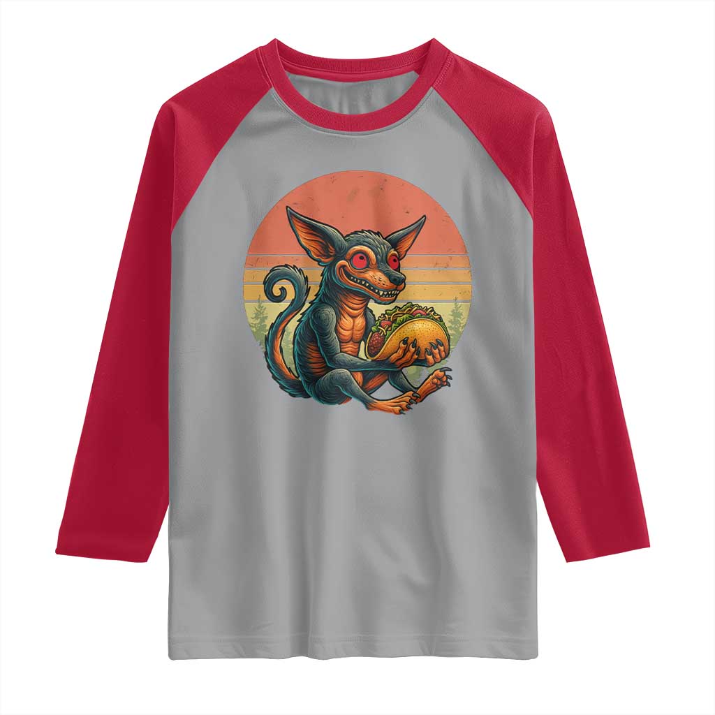 Funny Chupacabra Eat Tacos Cryptid Gift Raglan Shirt TS12 Sport Gray Red Print Your Wear