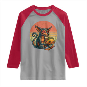 Funny Chupacabra Eat Tacos Cryptid Gift Raglan Shirt TS12 Sport Gray Red Print Your Wear