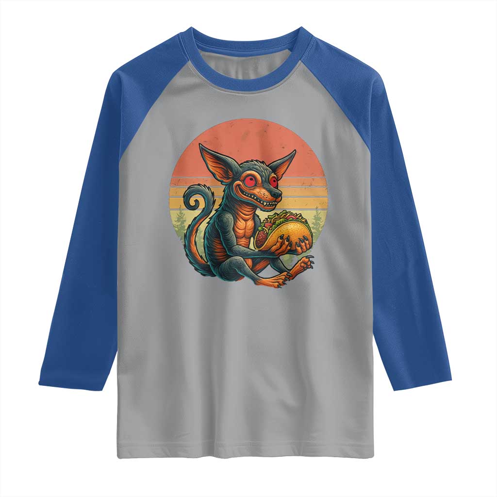 Funny Chupacabra Eat Tacos Cryptid Gift Raglan Shirt TS12 Sport Gray Royal Print Your Wear