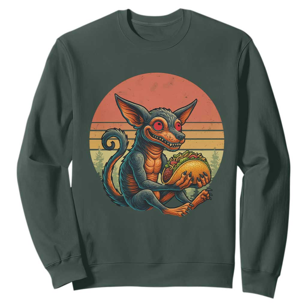Funny Chupacabra Eat Tacos Cryptid Gift Sweatshirt TS12 Dark Forest Green Print Your Wear