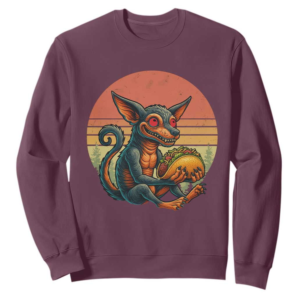 Funny Chupacabra Eat Tacos Cryptid Gift Sweatshirt TS12 Maroon Print Your Wear