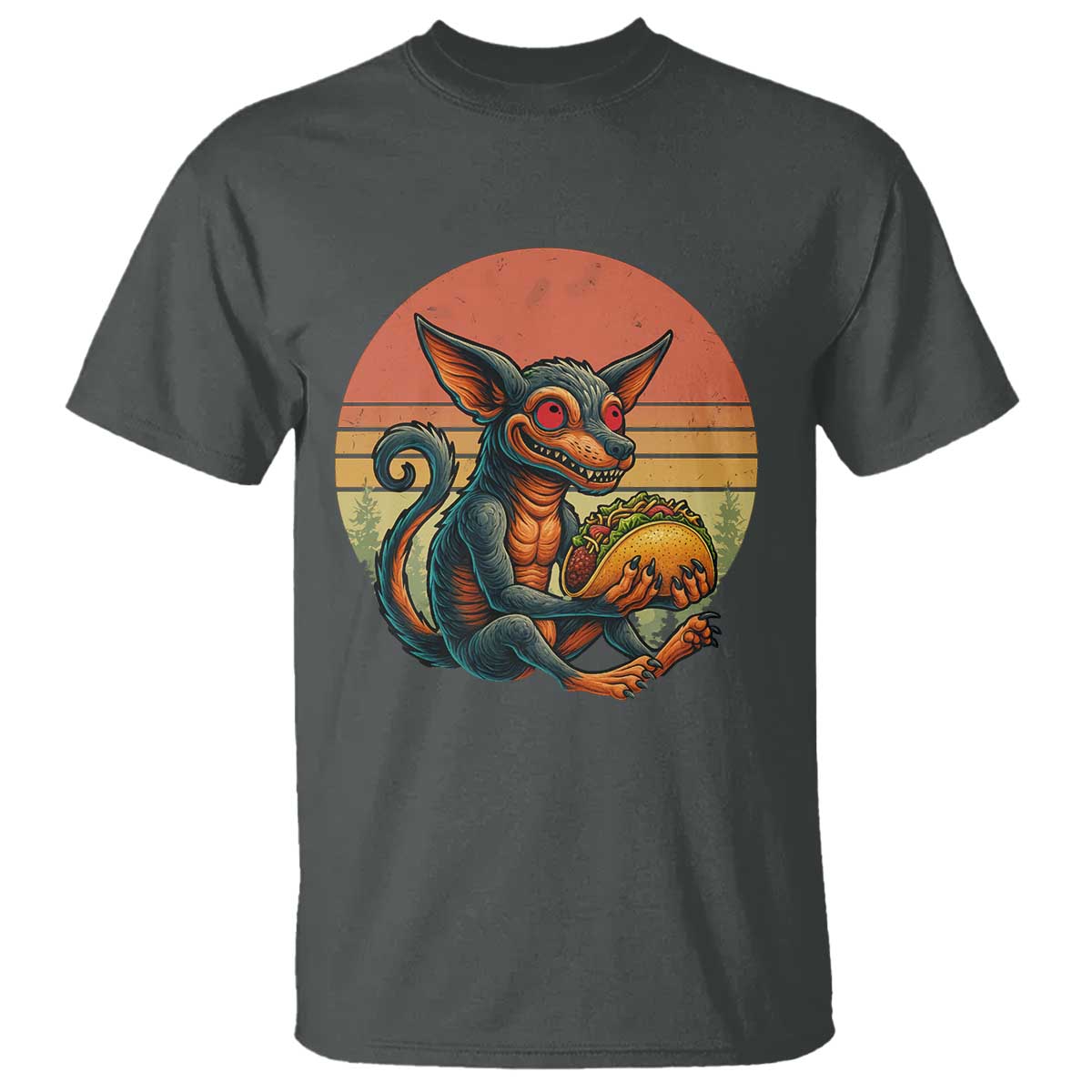 Funny Chupacabra Eat Tacos Cryptid Gift T Shirt TS12 Dark Heather Print Your Wear