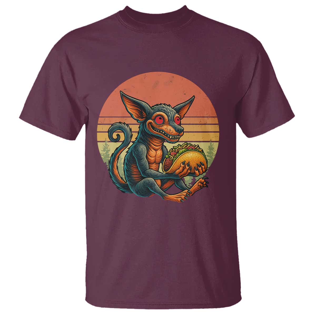 Funny Chupacabra Eat Tacos Cryptid Gift T Shirt TS12 Maroon Print Your Wear