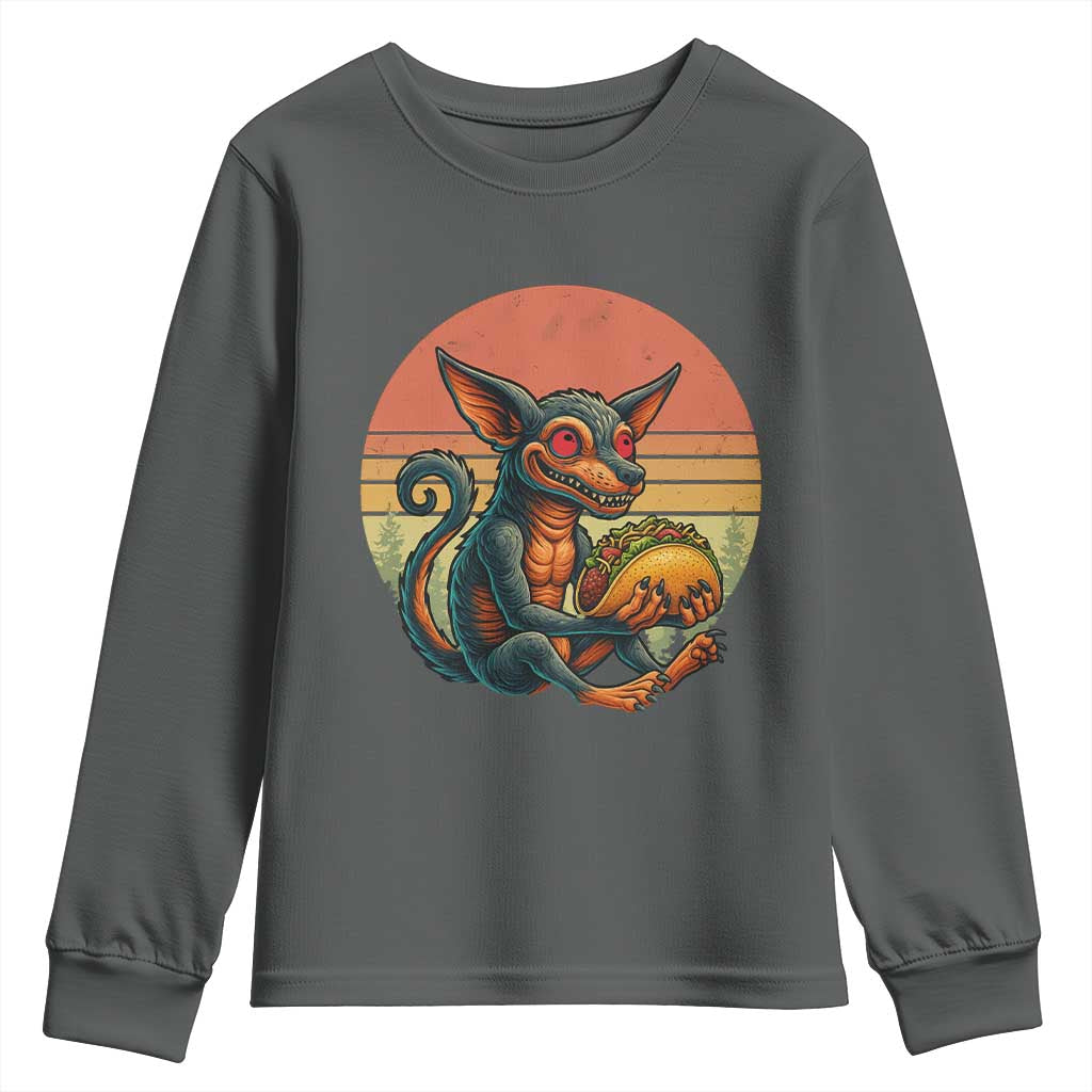 Funny Chupacabra Eat Tacos Cryptid Gift Youth Sweatshirt TS12 Dark Heather Print Your Wear