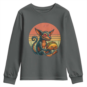 Funny Chupacabra Eat Tacos Cryptid Gift Youth Sweatshirt TS12 Dark Heather Print Your Wear
