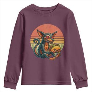Funny Chupacabra Eat Tacos Cryptid Gift Youth Sweatshirt TS12 Maroon Print Your Wear