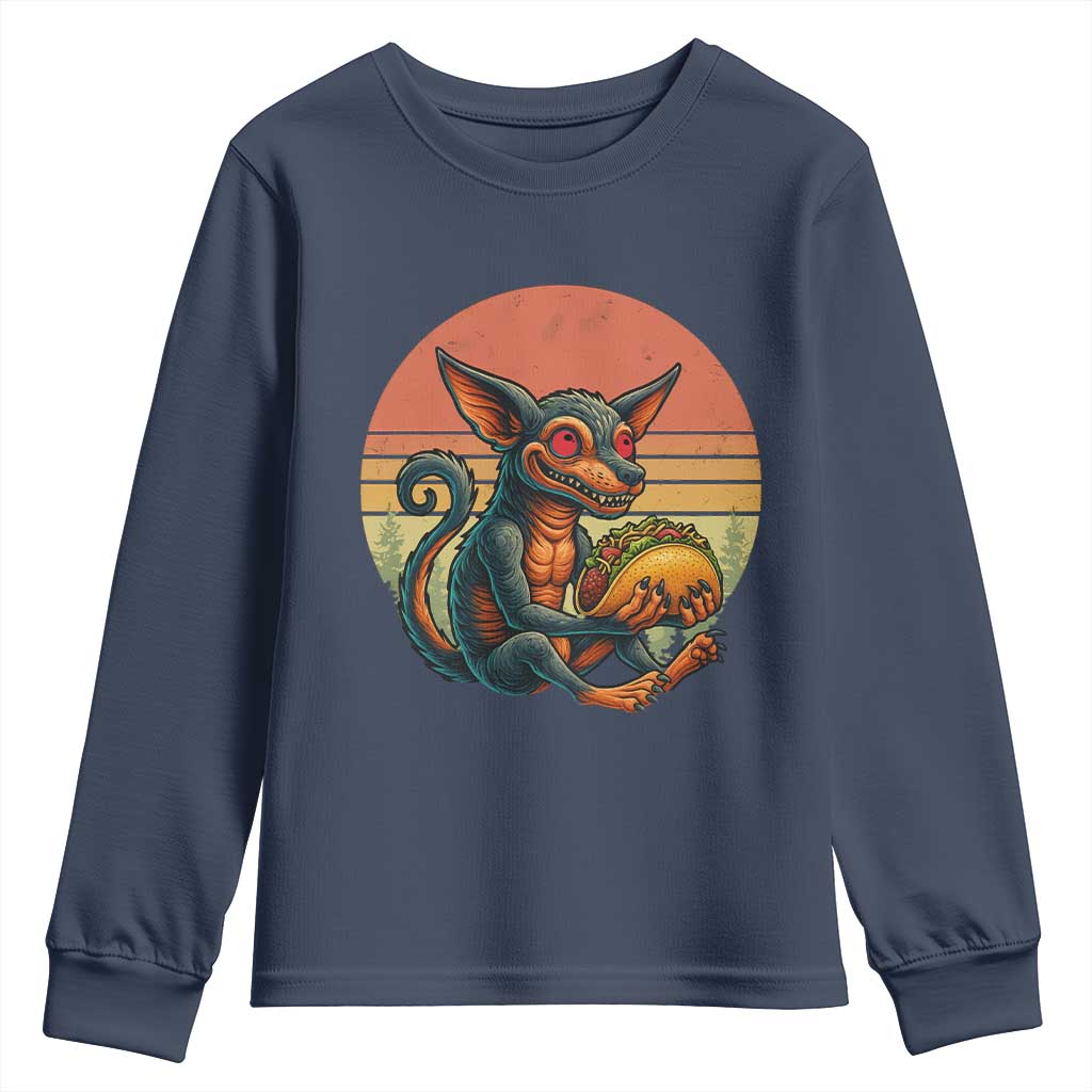 Funny Chupacabra Eat Tacos Cryptid Gift Youth Sweatshirt TS12 Navy Print Your Wear