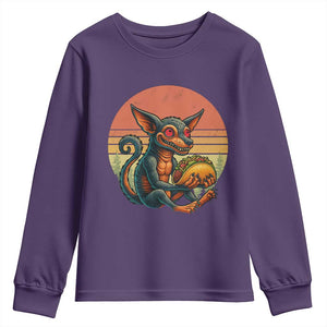 Funny Chupacabra Eat Tacos Cryptid Gift Youth Sweatshirt TS12 Purple Print Your Wear