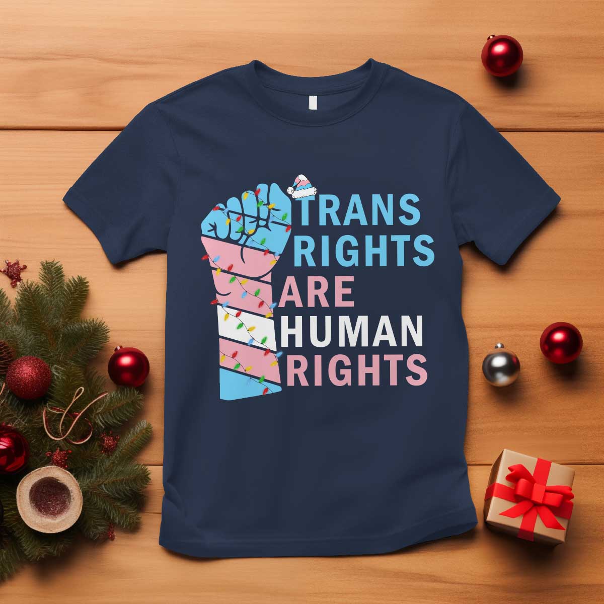 Trans Rights Are Human Rights T Shirt Christmas LGBTQ Supporter Gift TS12 Navy Print Your Wear