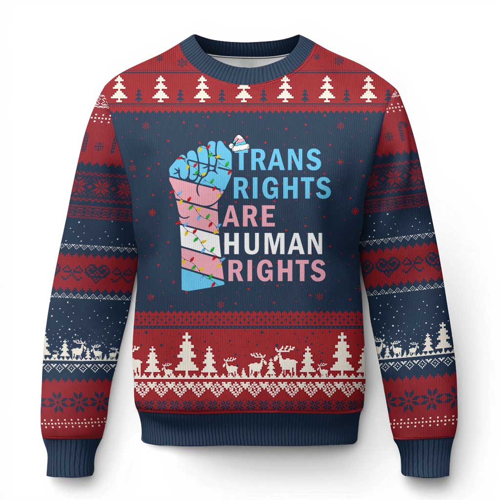 Trans Rights Are Human Rights Ugly Christmas Sweater Xmas LGBTQ Supporter Gift TS12 Navy Red Print Your Wear