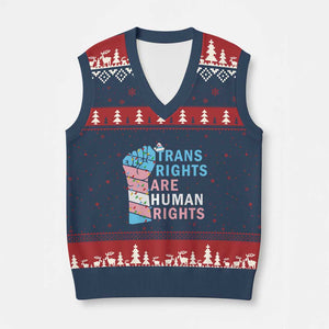 Trans Rights Are Human Rights V-Neck Knit Sweater Vest Xmas LGBTQ Supporter Gift TS12 Navy Red Print Your Wear