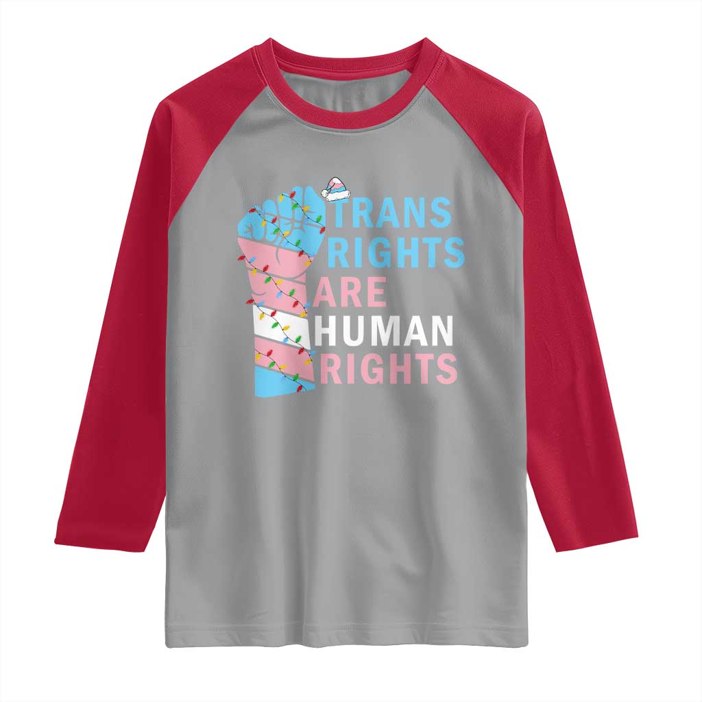 Trans Rights Are Human Rights Raglan Shirt Christmas LGBTQ Supporter Gift TS12 Sport Gray Red Print Your Wear
