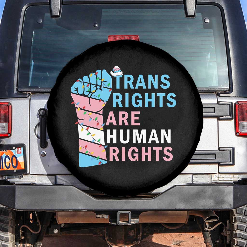 Trans Rights Are Human Rights Spare Tire Cover Christmas LGBTQ Supporter Gift TS12 No hole Black Print Your Wear
