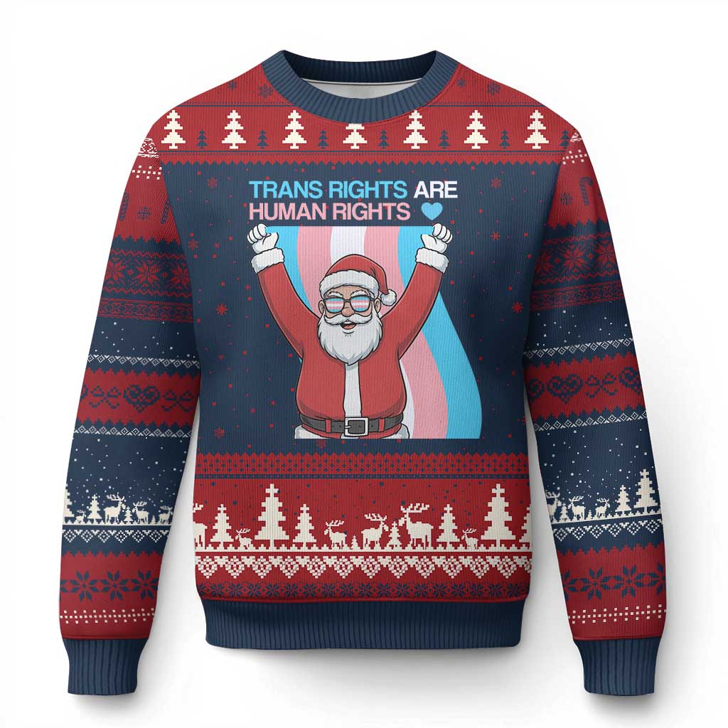 Christmas Trans Rights Are Human Rights Ugly Christmas Sweater LGBTQ Advocate TS12 Navy Red Print Your Wear