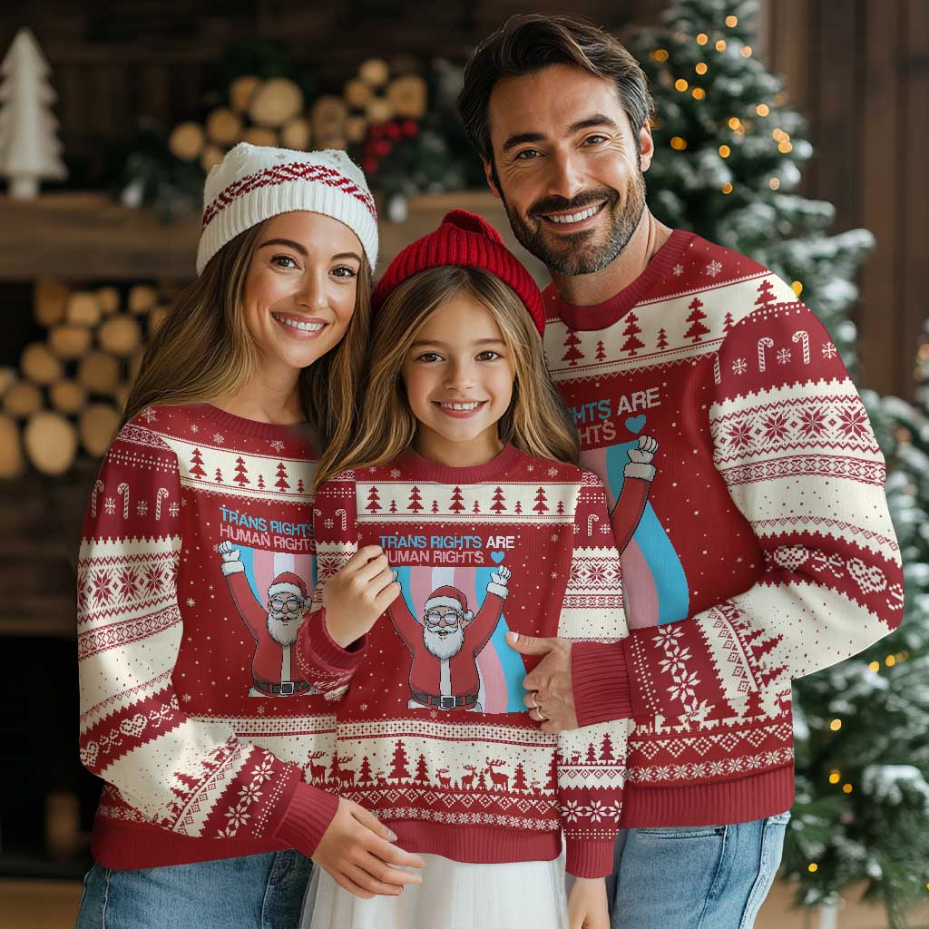 Christmas Trans Rights Are Human Rights Ugly Christmas Sweater LGBTQ Advocate TS12 Red Beige Print Your Wear