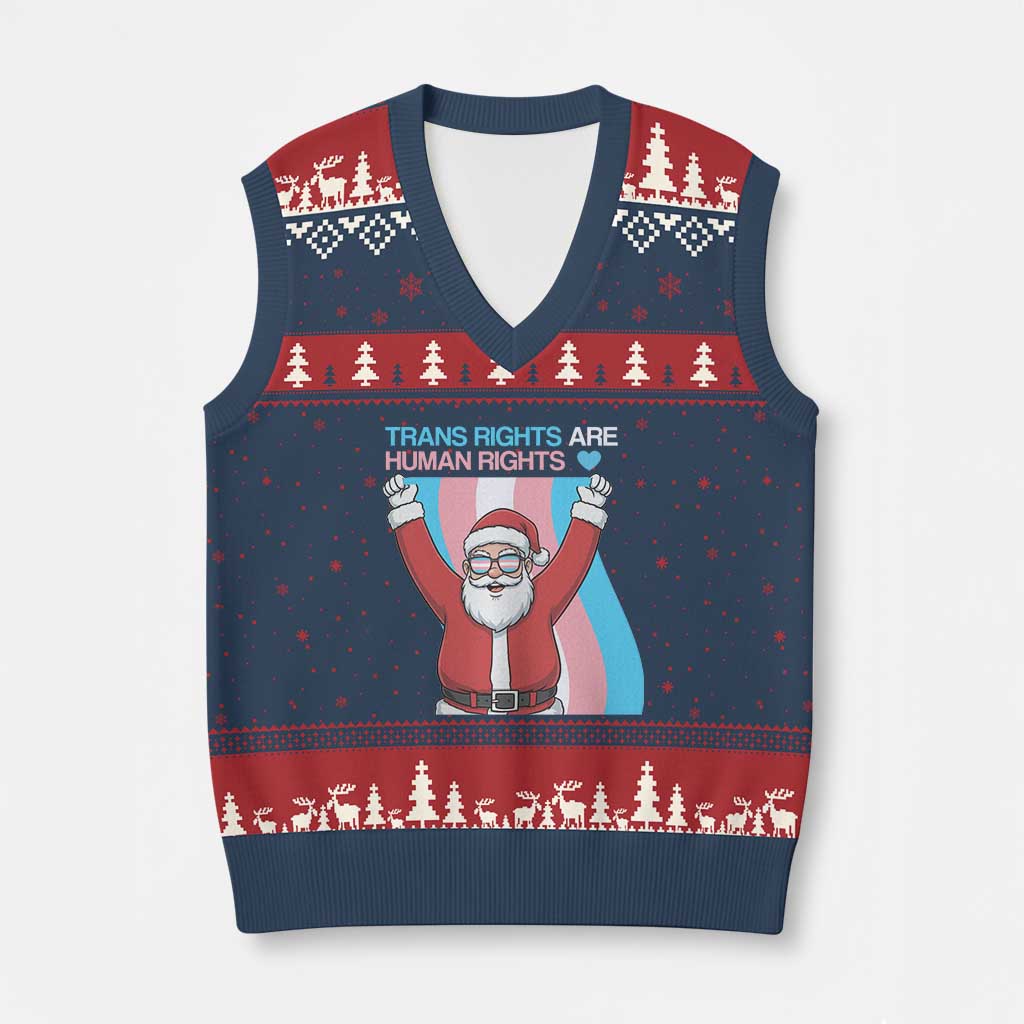 Christmas Trans Rights Are Human Rights V-Neck Knit Sweater Vest LGBTQ Advocate TS12 Navy Red Print Your Wear