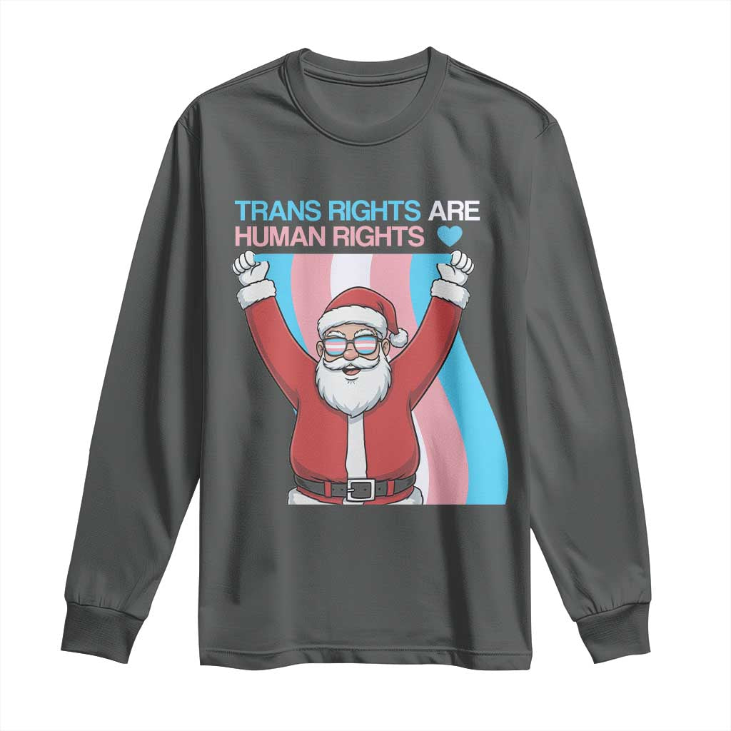 Christmas Trans Rights Are Human Rights Long Sleeve Shirt LGBTQ Advocate TS12 Dark Heather Print Your Wear