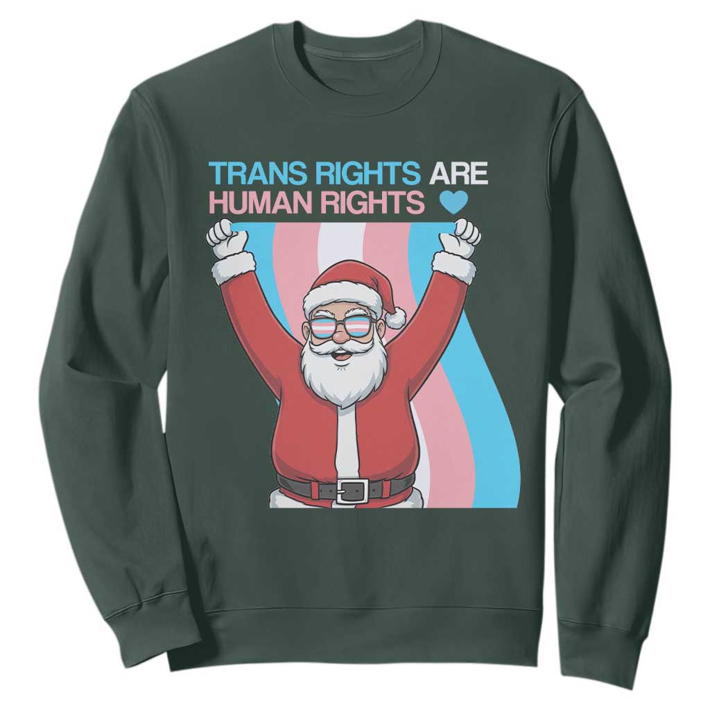 Christmas Trans Rights Are Human Rights Sweatshirt LGBTQ Advocate TS12 Dark Forest Green Print Your Wear