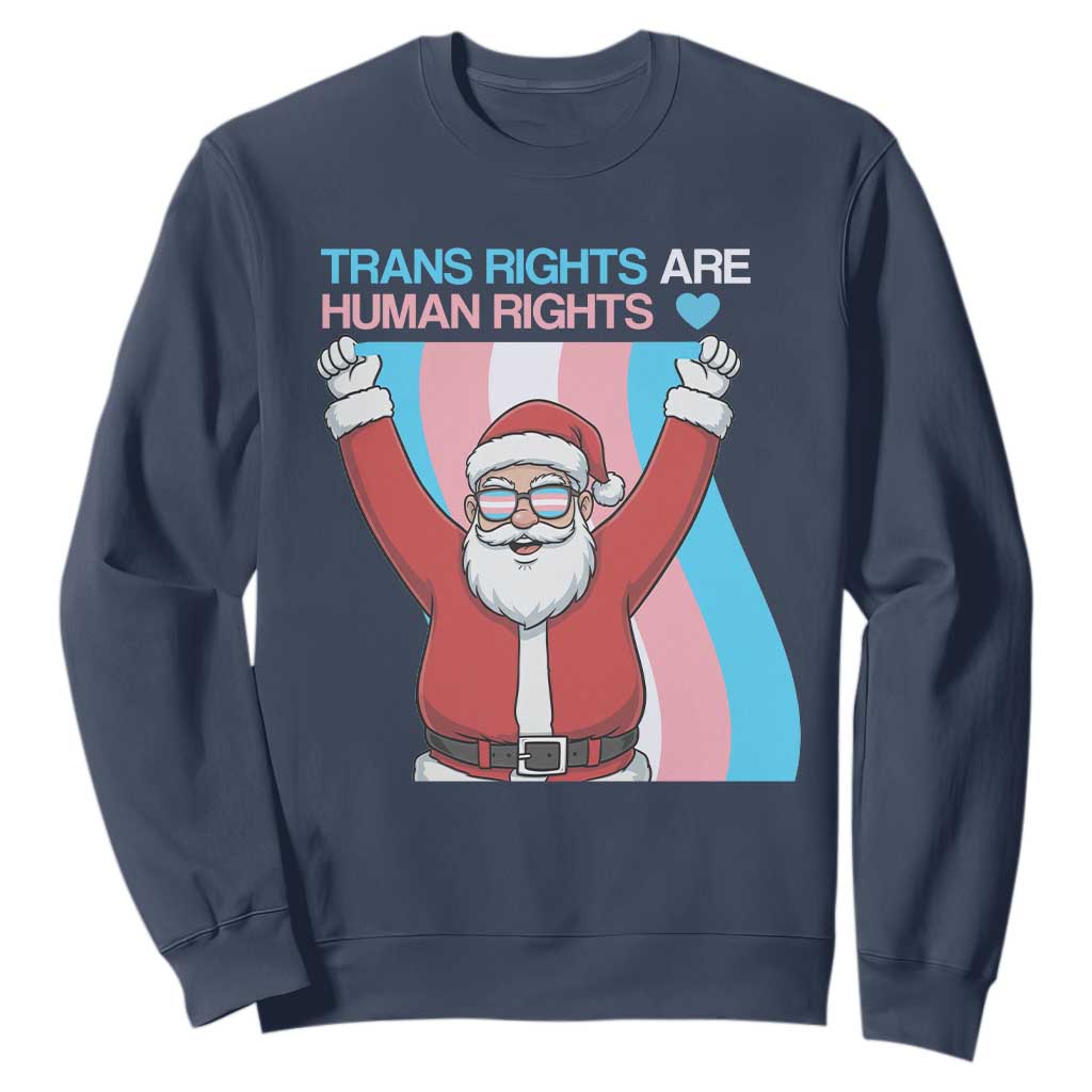 Christmas Trans Rights Are Human Rights Sweatshirt LGBTQ Advocate TS12 Navy Print Your Wear