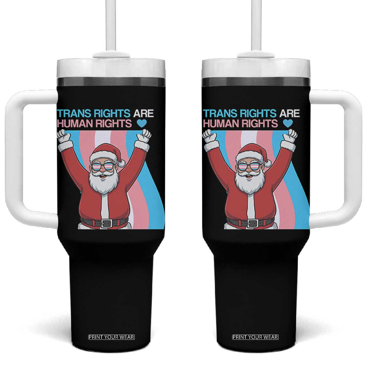 Christmas Trans Rights Are Human Rights Tumbler With Handle LGBTQ Advocate TS12 One Size: 40 oz Black Print Your Wear