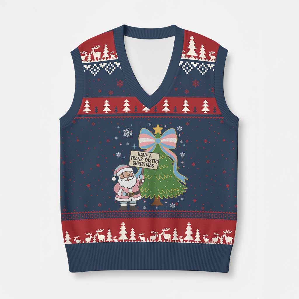 Have A Trans Tastic Xmas V-Neck Knit Sweater Vest Transgender Pride TS12 Navy Red Print Your Wear