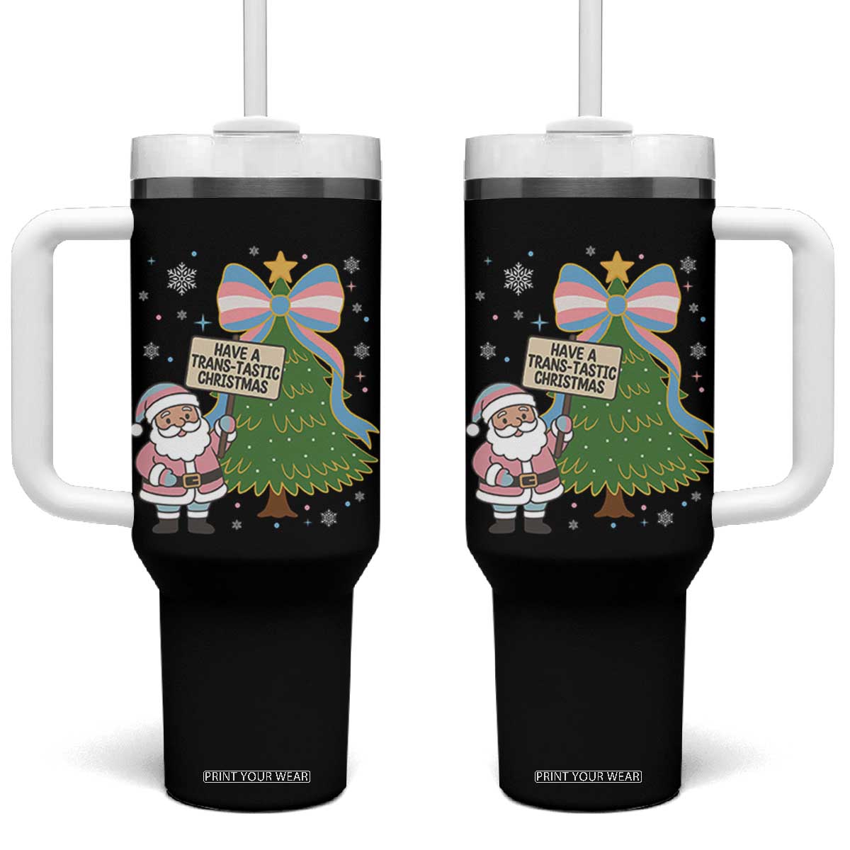 Have A Trans Tastic Christmas Tumbler With Handle Transgender Pride TS12 One Size: 40 oz Black Print Your Wear
