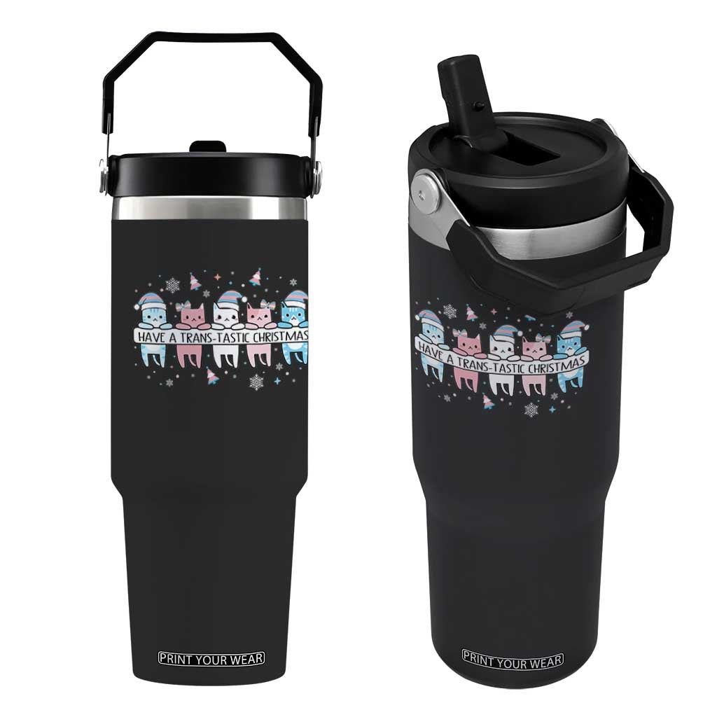 Have A Trans Tastic Christmas Gift Flip Straw Tumbler LGBTQ Cat Lover TS12 One Size: 30 oz Black Print Your Wear