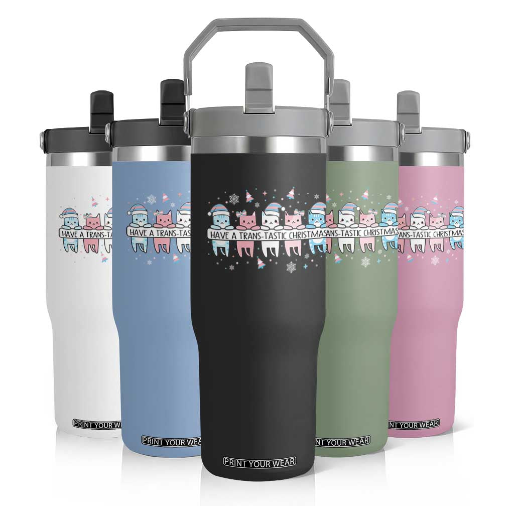 Have A Trans Tastic Christmas Gift Flip Straw Tumbler LGBTQ Cat Lover TS12 Print Your Wear