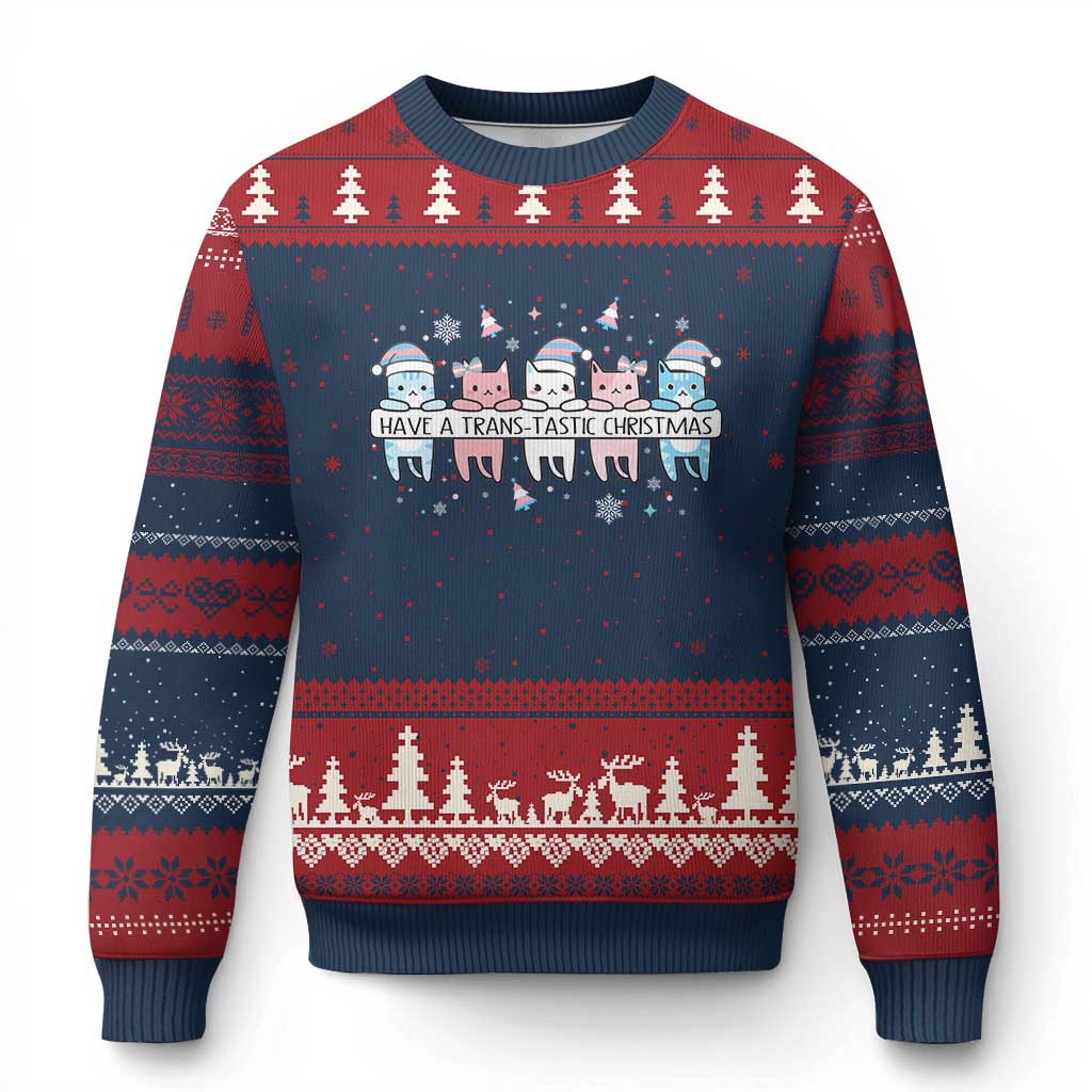 Have A Trans Tastic Xmas Gift Ugly Christmas Sweater LGBTQ Cat Lover TS12 Navy Red Print Your Wear