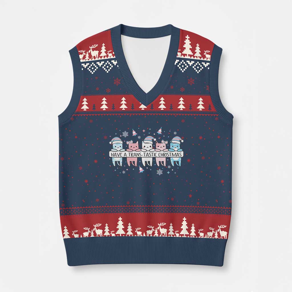 Have A Trans Tastic Xmas Gift V-Neck Knit Sweater Vest LGBTQ Cat Lover TS12 Navy Red Print Your Wear