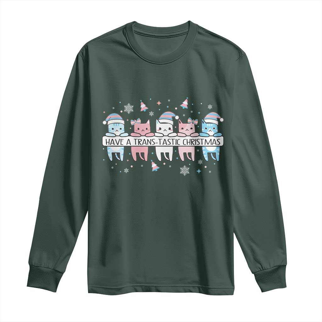 Have A Trans Tastic Christmas Gift Long Sleeve Shirt LGBTQ Cat Lover TS12 Dark Forest Green Print Your Wear