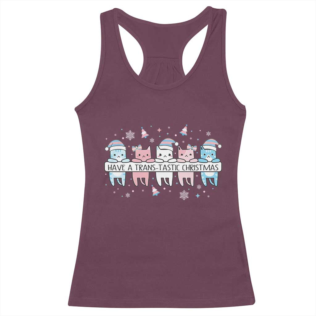 Have A Trans Tastic Christmas Gift Racerback Tank Top LGBTQ Cat Lover TS12 Maroon Print Your Wear