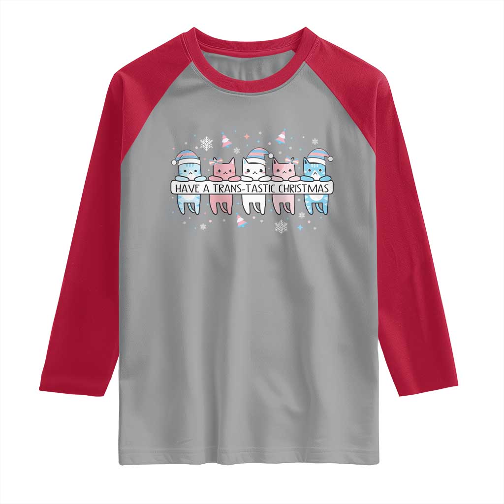 Have A Trans Tastic Christmas Gift Raglan Shirt LGBTQ Cat Lover TS12 Sport Gray Red Print Your Wear