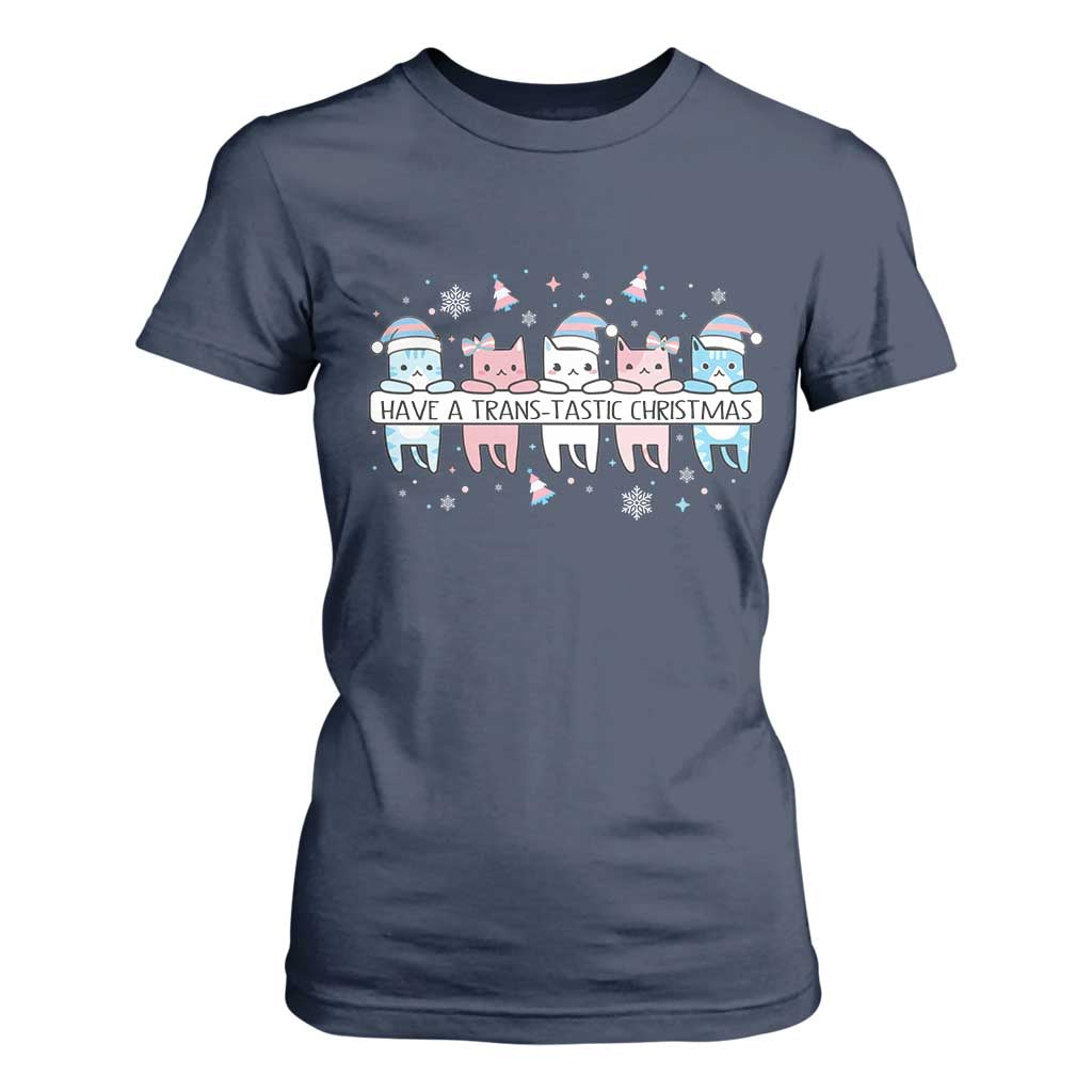Have A Trans Tastic Christmas Gift T Shirt For Women LGBTQ Cat Lover TS12 Navy Print Your Wear