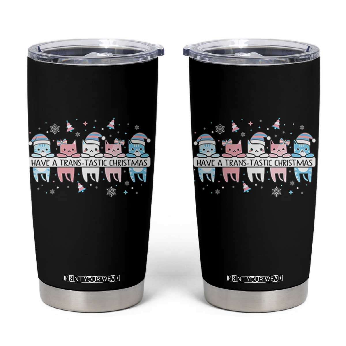 Have A Trans Tastic Christmas Gift Tumbler Cup LGBTQ Cat Lover TS12 Black Print Your Wear