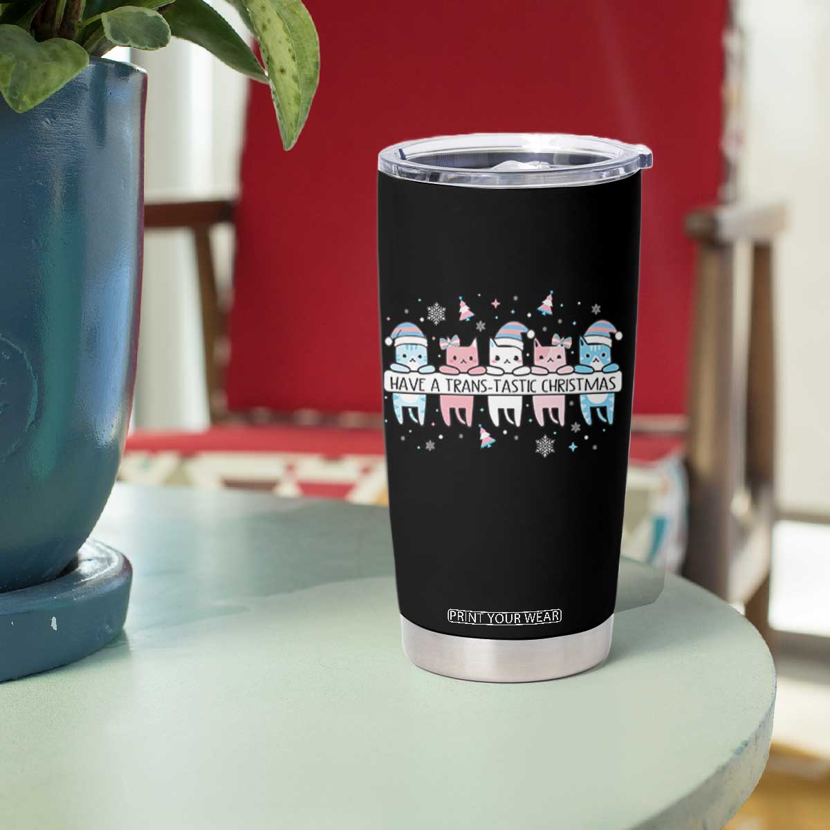 Have A Trans Tastic Christmas Gift Tumbler Cup LGBTQ Cat Lover TS12 Print Your Wear