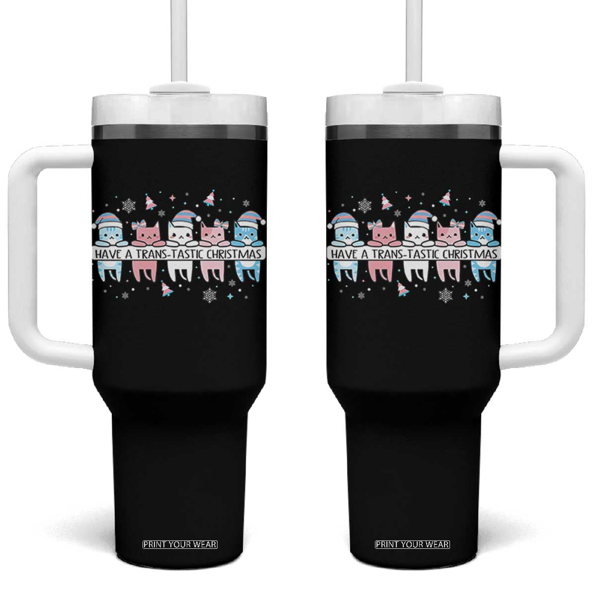Have A Trans Tastic Christmas Gift Tumbler With Handle LGBTQ Cat Lover TS12 One Size: 40 oz Black Print Your Wear