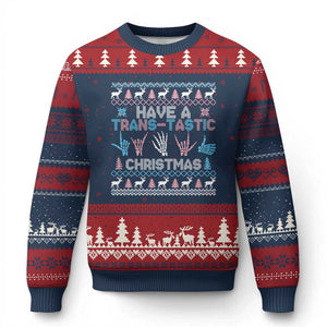 LGBTQ Trans Pride Ugly Christmas Sweater Have A Trans Tastic Ugly Christmas Gift TS12 Navy Red Print Your Wear
