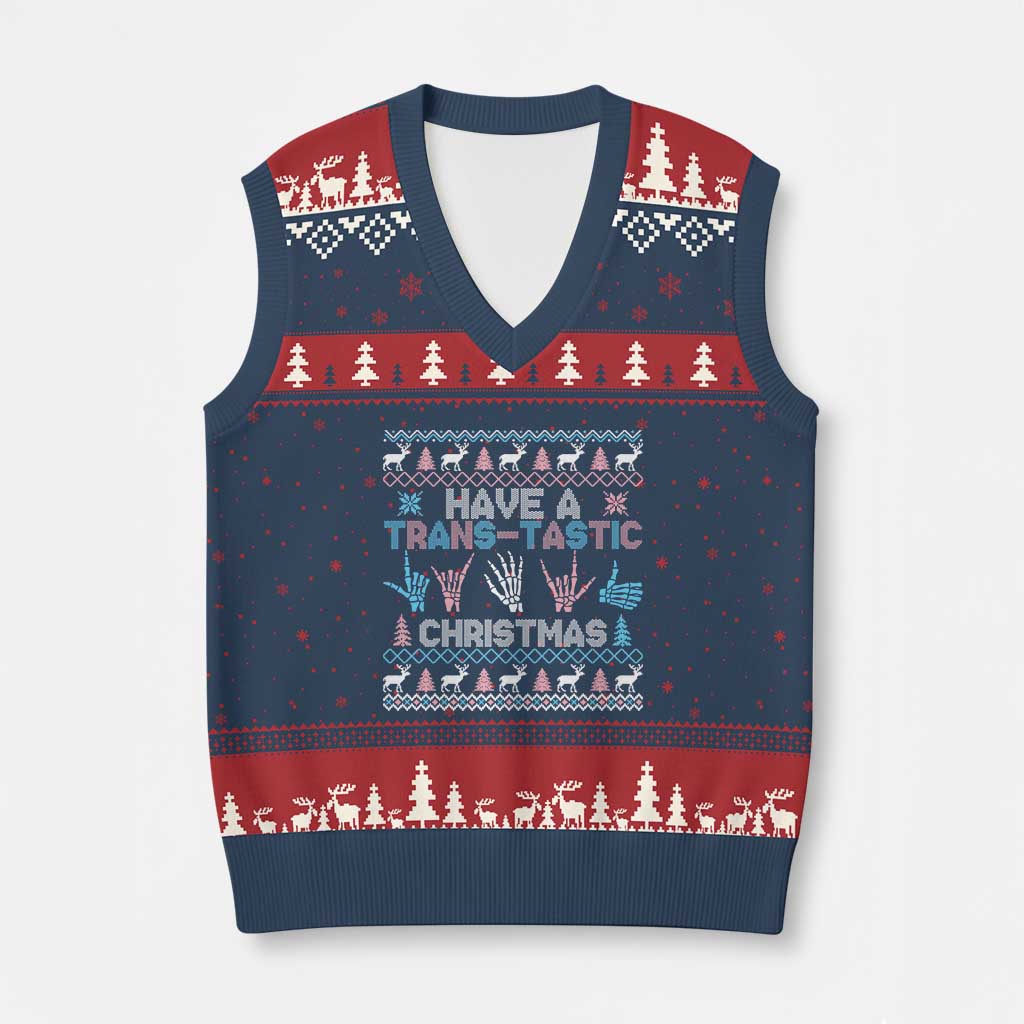 LGBTQ Trans Pride V-Neck Knit Sweater Vest Have A Trans Tastic Ugly Christmas Gift TS12 Navy Red Print Your Wear