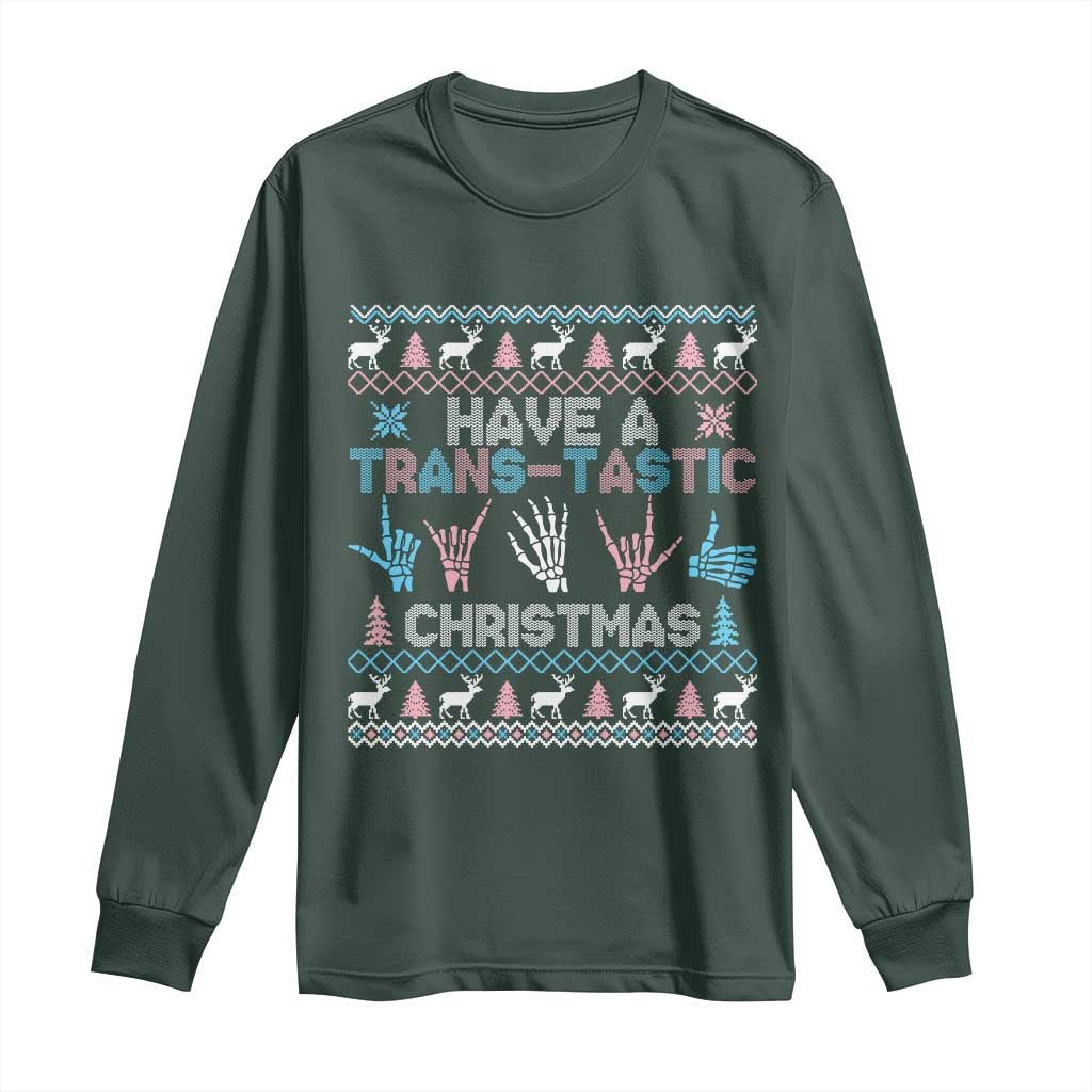 LGBTQ Trans Pride Long Sleeve Shirt Have A Trans Tastic Ugly Christmas Gift TS12 Dark Forest Green Print Your Wear