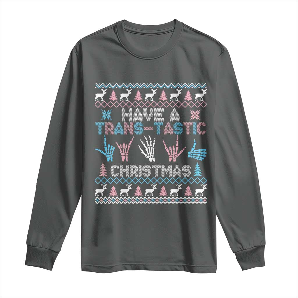 LGBTQ Trans Pride Long Sleeve Shirt Have A Trans Tastic Ugly Christmas Gift TS12 Dark Heather Print Your Wear