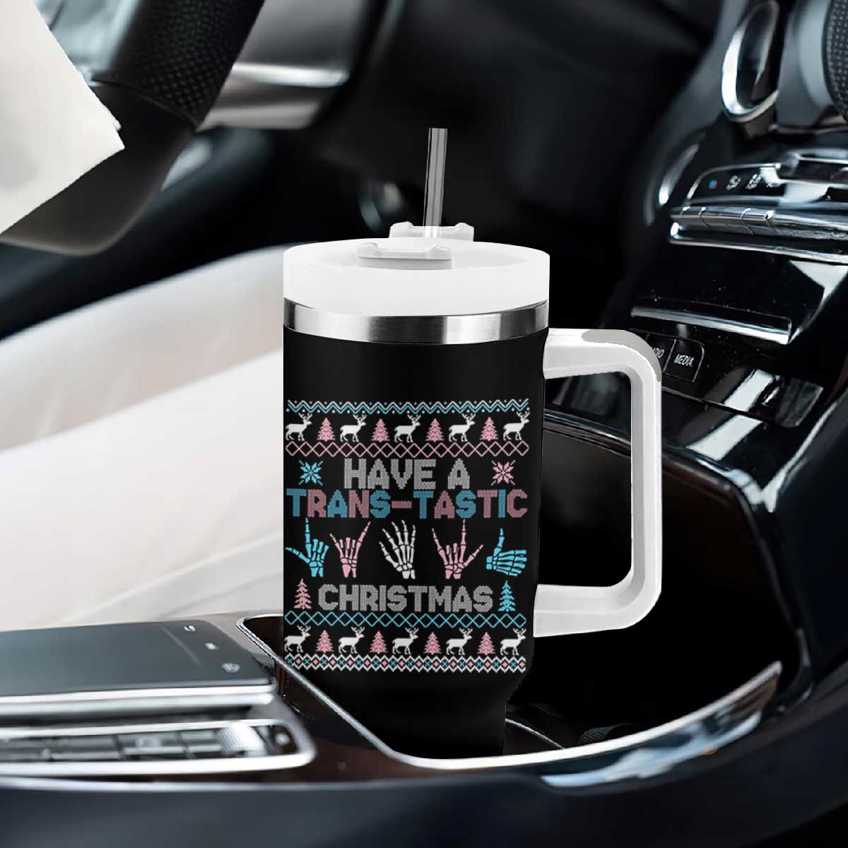 LGBTQ Trans Pride Tumbler With Handle Have A Trans Tastic Ugly Christmas Gift TS12 Print Your Wear
