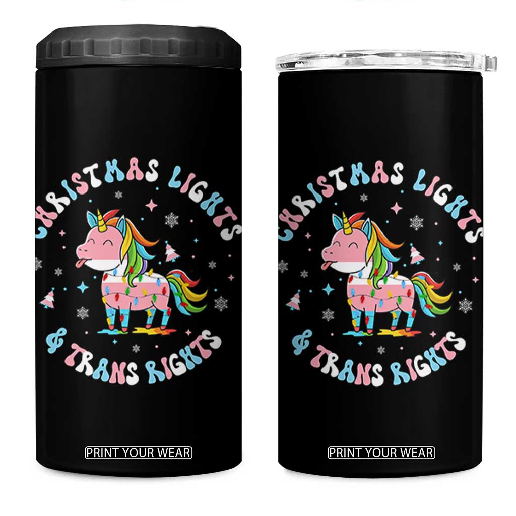 Christmas Lights And Trans Rights 4 in 1 Can Cooler Tumbler Magical Unicorn Pride TS12 One Size: 16 oz Black Print Your Wear